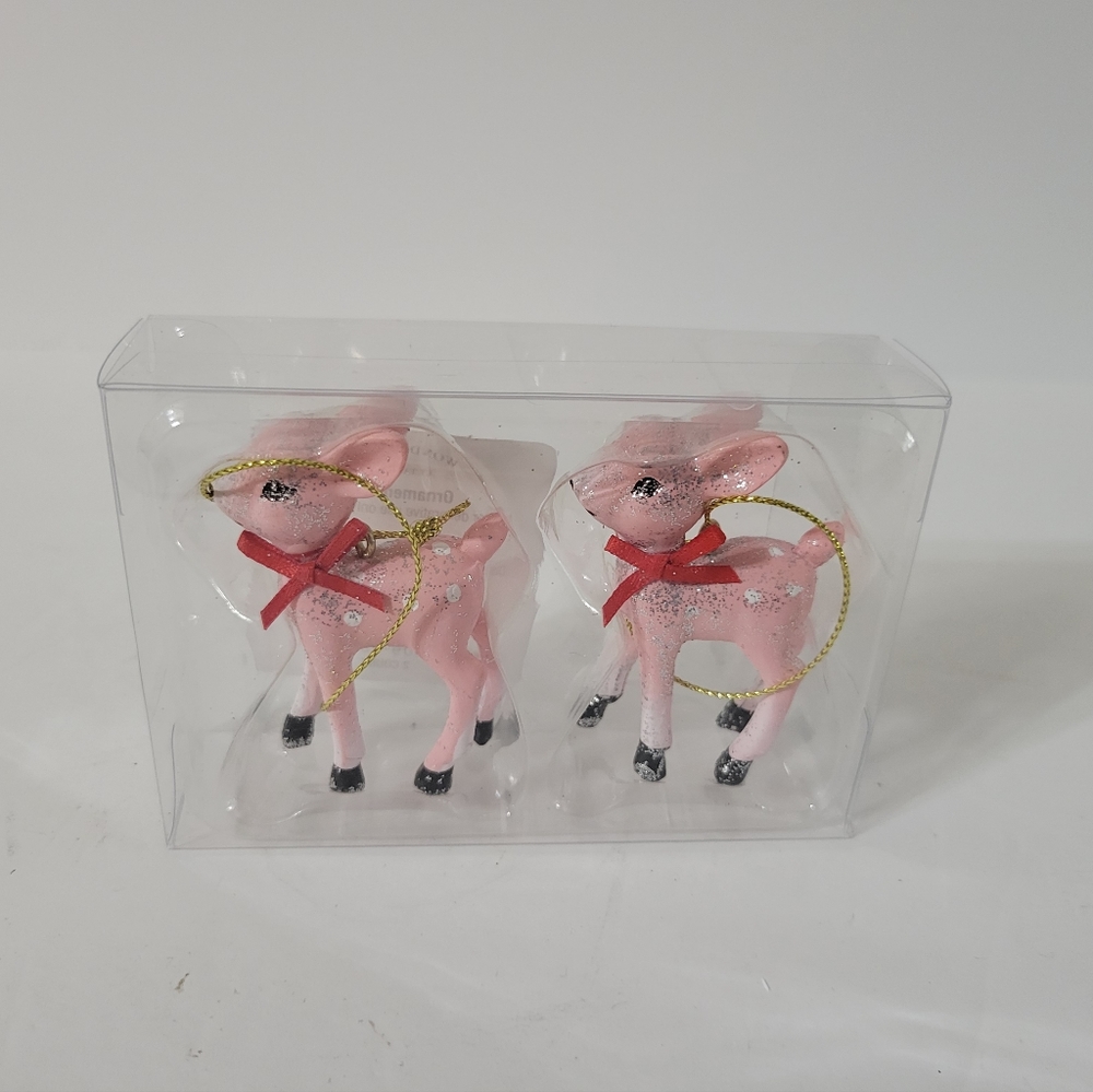 Wondershop Pink Glittered Mini Deer Ornaments